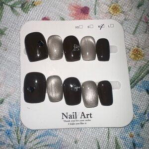 Elegant Black and Silver Nail Art Set